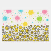 黄色と黒のイン縁どクでシームレスなドードルアート ラッピングペーパーシート (正面3)