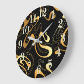 黄色と黒のクラシック抽象芸術時計 ラージ壁時計 (傾斜)