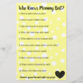 黄色と黒のコウノトリ水玉模様の赤ちゃんシャワーゲーム チラシ (裏面)