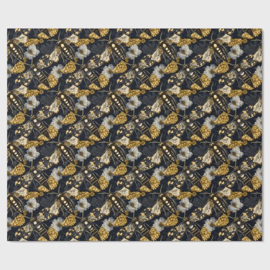 黄色と黒のゴシック - 蛾とマリーゴールド ラッピングペーパー (フラット)