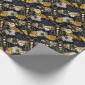 黄色と黒のゴシック - 蛾とマリーゴールド ラッピングペーパー (角)