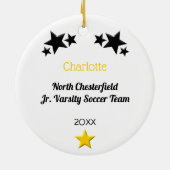 黄色と黒のサッカー選手ブルネット セラミックオーナメント (裏面)