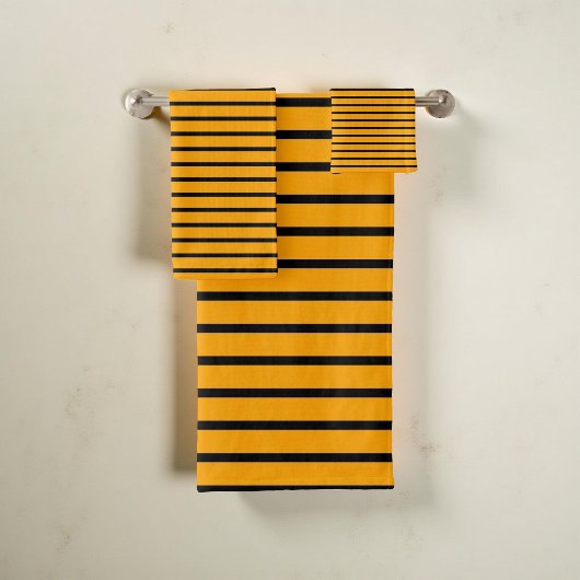 黄色と黒のストライプのパタモダンーンスタイリッシュ、 バスタオルセット