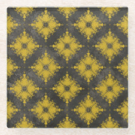 黄色と黒のダイヤモンドバーストパターン ガラスコースター