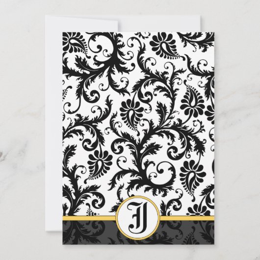 黄色と黒のダマスクスワーズ結婚式招待状 招待状 (裏面)