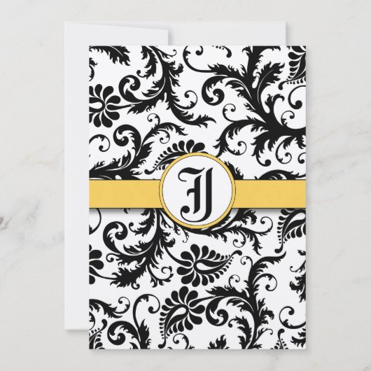 黄色と黒のダマスクスワーズ結婚式招待状 招待状 (裏面)