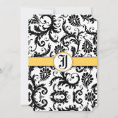 黄色と黒のダマスクスワーズ結婚式招待状 招待状 (裏面)