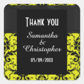 黄色と黒のダマスク感謝していユー スクエアシール (正面)