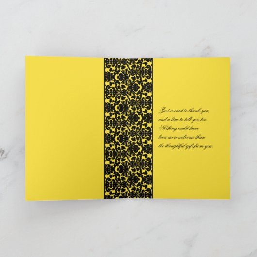 黄色と黒のダマスク感謝カード サンキューカード (内部)