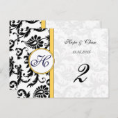 黄色と黒のダマスク渦巻きテーブル番号カード ポストカード (正面/裏面)
