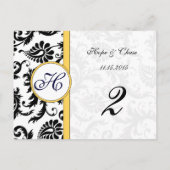 黄色と黒のダマスク渦巻きテーブル番号カード ポストカード (裏面)