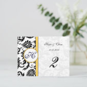 黄色と黒のダマスク渦巻きテーブル番号カード ポストカード (スタンド正面)