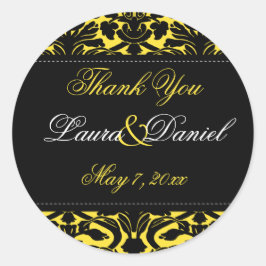 黄色と黒のダマスク1.5インチサンキューステッカー ラウンドシール