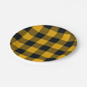 黄色と黒のチェック柄のスクエア バッファロープレイド ペーパープレート (アングル)
