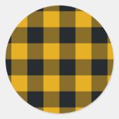 黄色と黒のチェック柄のスクエア バッファロープレイド ラウンドシール (正面)