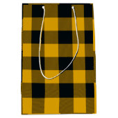 黄色と黒のチェック柄のマス目 バッファロープレイド ミディアムペーパーバッグ (正面)