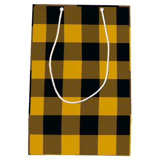 黄色と黒のチェック柄のマス目 バッファロープレイド ミディアムペーパーバッグ (裏面)