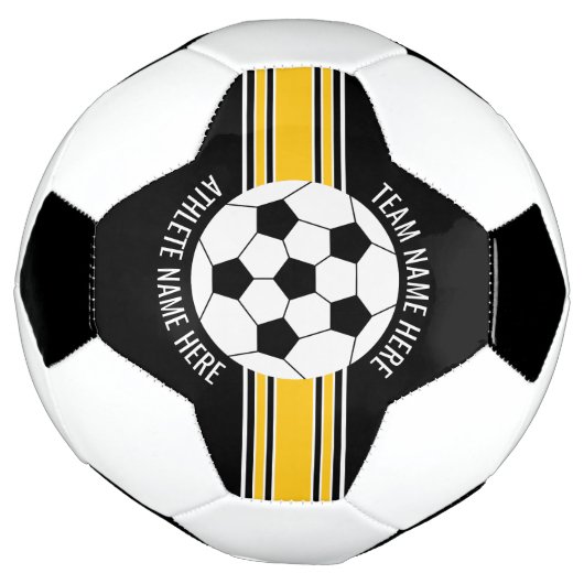 黄色と黒のチームカラー名前をカスタムする サッカーボール (回転)