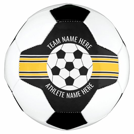 黄色と黒のチームカラー名前をカスタムする サッカーボール (正面)