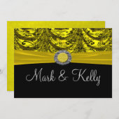 黄色と黒のドレープ バロック調のお知らせ 招待状 (正面/裏面)