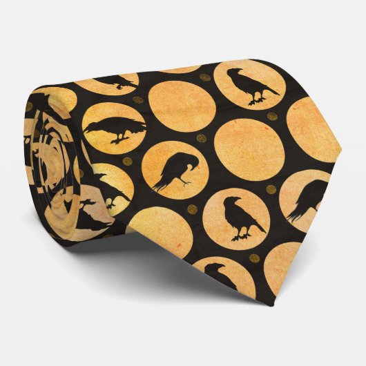 黄色と黒のハロウィーンクロウズラヴェンスフルムーン ネクタイ (ロール)