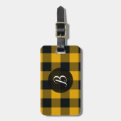 黄色と黒のバッファローのプレイド市松模様にスクアーク ラゲッジタグ (正面縦)