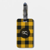 黄色と黒のバッファローのプレイド市松模様にスクアーク ラゲッジタグ (裏面縦)