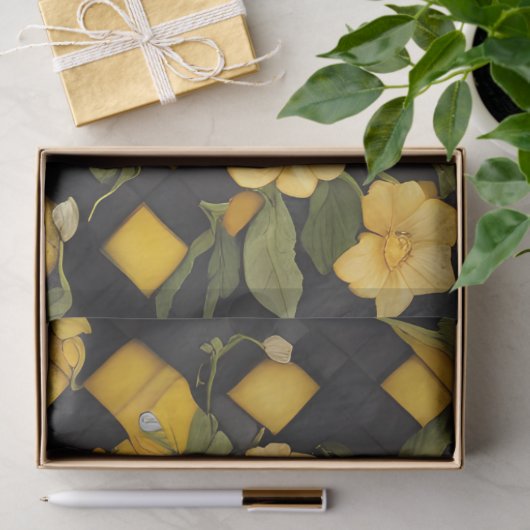 黄色と黒のバッファローチェックと黄色の白 薄葉紙 (ギフト)