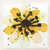 黄色と黒のフローラコースターとフェイクグリッター ガラスコースター (正面)