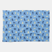 黄色と黒のラボパパイズキュートおもしろいブルー キッチンタオル (横)