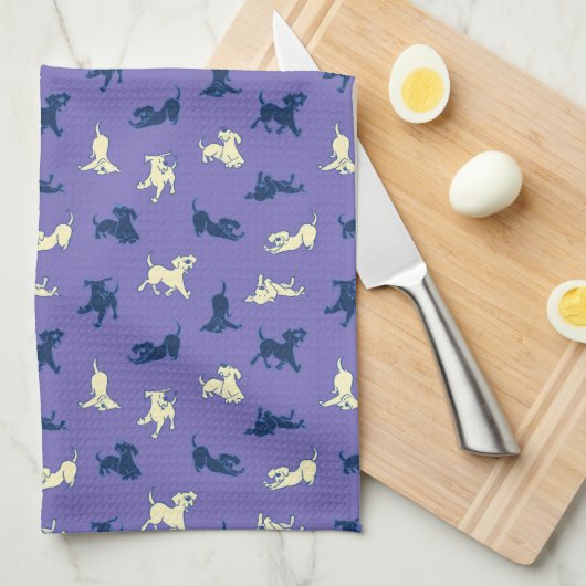 黄色と黒のラボパピーズかわいいおもしろい紫 キッチンタオル (四つ折り)