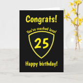 黄色と黒のレベルアップ!ビデオゲーム誕生日 カード (黄色い花)