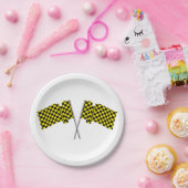 黄色と黒のレーシングフラグ ペーパープレート (パーティー)