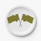 黄色と黒のレーシングフラグ ペーパープレート (正面)