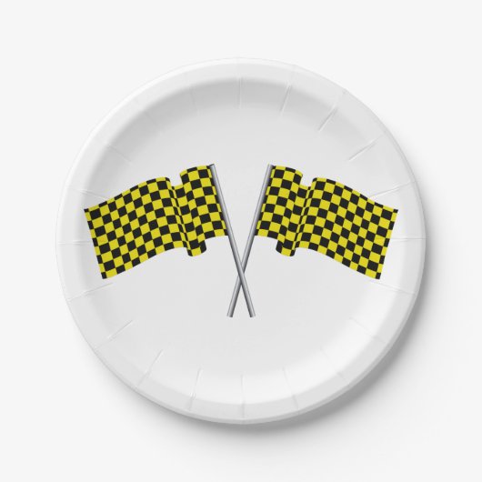 黄色と黒のレーシングフラグ ペーパープレート (正面)