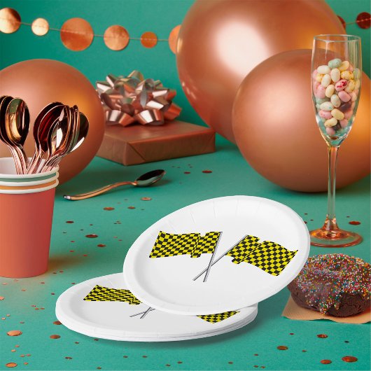 黄色と黒のレーシングフラグ ペーパープレート