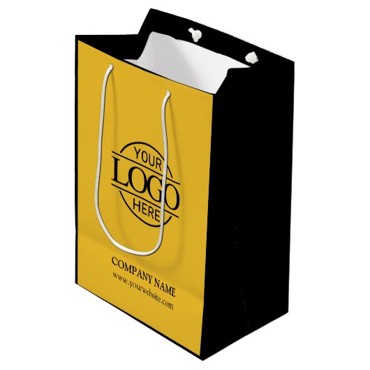 黄色と黒の会社企業ののビジネスロゴ ミディアムペーパーバッグ (正面アングル)
