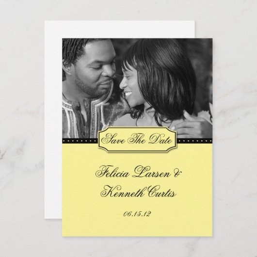 黄色と黒の写真の日付を保存 案内ポストカード (正面/裏面)