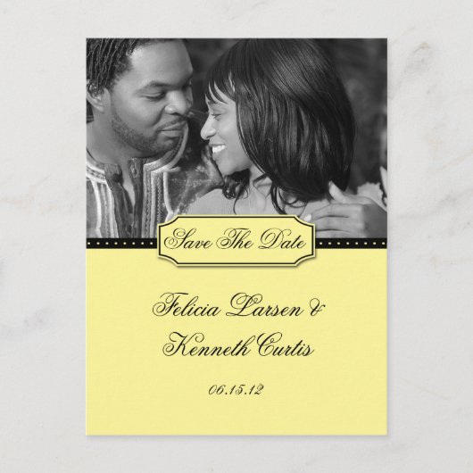黄色と黒の写真の日付を保存 案内ポストカード (正面)