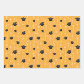黄色と黒の卒業キャップトス ラッピングペーパーシート (正面3)