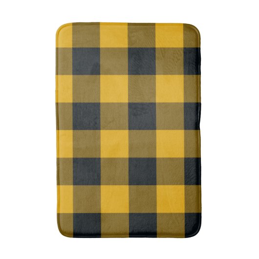 黄色と黒の市松模様に四角バッファロープレイド バスマット (正面縦)