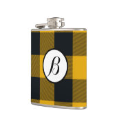 黄色と黒の市松模様に四角バッファロープレイド フラスク (左)
