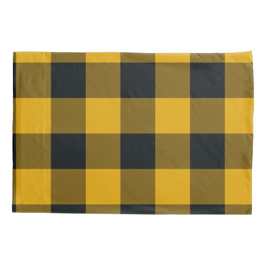 黄色と黒の市松模様に四角バッファロープレイド 枕カバー (裏面)