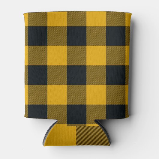 黄色と黒の市松模様に四角バッファロープレイド 缶クーラー (正面)