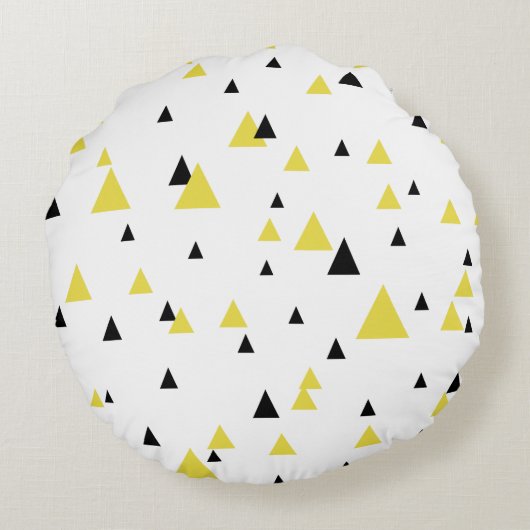 黄色と黒の幾何学的パターパーソナライズされたン ラウンドクッション (裏面)