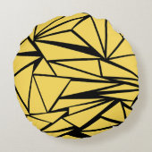 黄色と黒の幾何学的パターン ラウンドクッション (裏面)