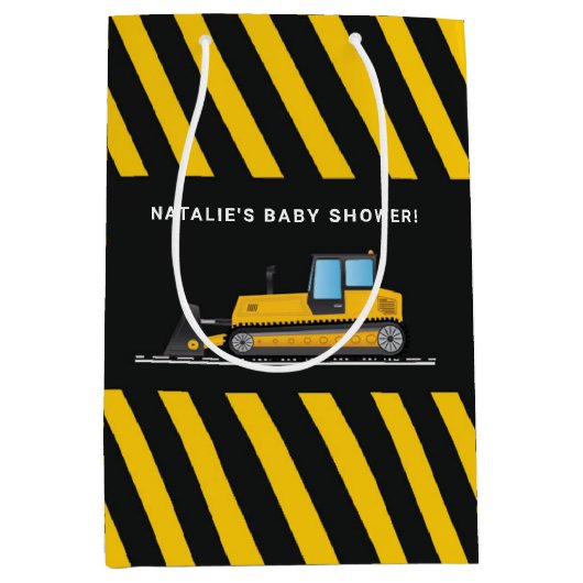 黄色と黒の建築赤ちゃんシャワーの好意 ミディアムペーパーバッグ (正面)