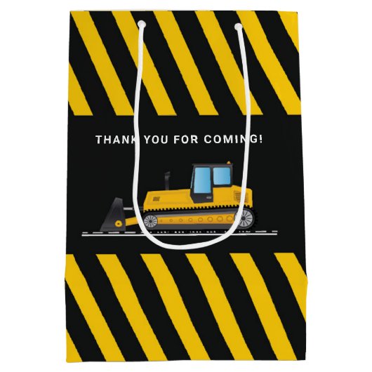 黄色と黒の建築赤ちゃんシャワーの好意 ミディアムペーパーバッグ (裏面)