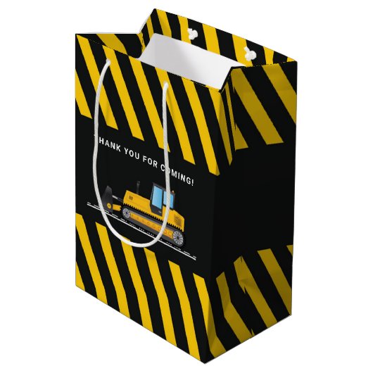 黄色と黒の建築赤ちゃんシャワーの好意 ミディアムペーパーバッグ (裏面アングル)