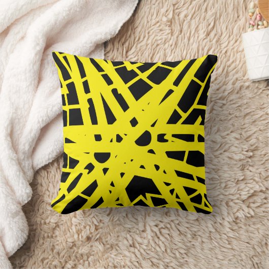 黄色と黒の抽象芸術型枕 クッション (ブランケット)